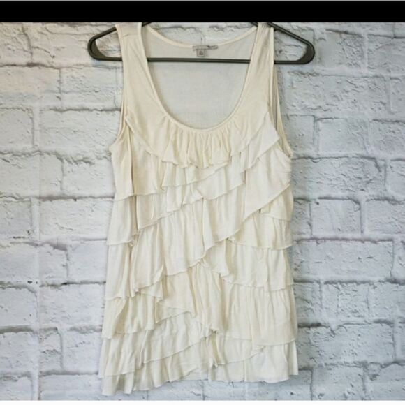 Halogen Tops - HALOGEN Cream Ruffle-Front Tank Top Small Petite